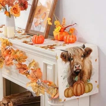Cow Pumpkin Watercolor Table Runner for Fall
