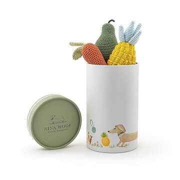 Nina Woof Organic Cotton Squeaky Dog Toys Fruits & Veggies Dog Toy Pack - Handmade Knit Dog Accessor...