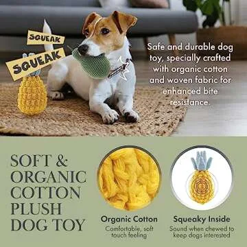 Nina Woof Organic Cotton Squeaky Dog Toys Fruits & Veggies Dog Toy Pack - Handmade Knit Dog Accessories, for Small Medium Dogs, Puppy Essentials and Puppy Toys Perfect Dog Gift