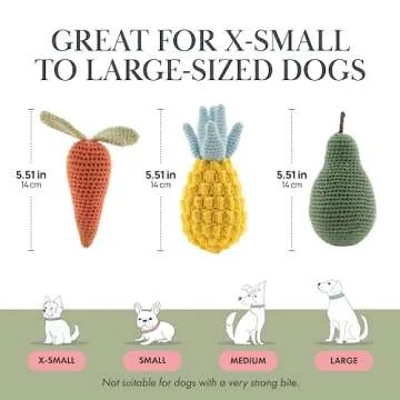 Nina Woof Organic Cotton Squeaky Dog Toys Fruits & Veggies Dog Toy Pack - Handmade Knit Dog Accessories, for Small Medium Dogs, Puppy Essentials and Puppy Toys Perfect Dog Gift