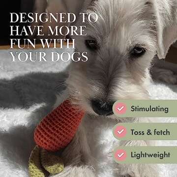 Nina Woof Organic Cotton Squeaky Dog Toys Fruits & Veggies Dog Toy Pack - Handmade Knit Dog Accessories, for Small Medium Dogs, Puppy Essentials and Puppy Toys Perfect Dog Gift