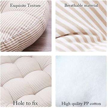 Tiita Striped Seat Cushion 2 Pack Beige Round Floor Pillows 22"x22" Chair Pad Cushions for Indoor/Outdoor Hanging Swing Chair Window Pads, Beige