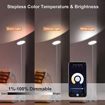 LEPOWER Floor Lamp,Bright LED Floor Lamp with 16 Million Color Choices, Touch Control&Compatible wit...
