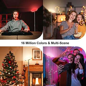 LEPOWER Floor Lamp,Bright LED Floor Lamp with 16 Million Color Choices, Touch Control&Compatible with Alexa, Goolge Home, Smart Control Dimmable Standing Lamp for Living Room, Bedroom, Office