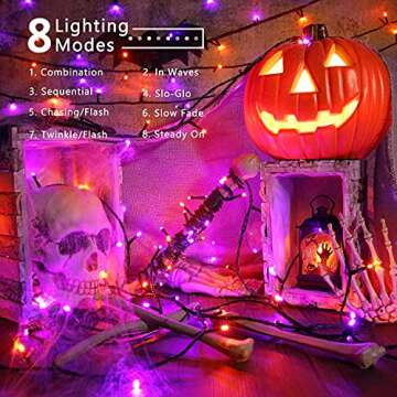 Brizled Purple & Orange Halloween Lights, 95.14ft 240 LED Halloween String Lights Connectable with T...