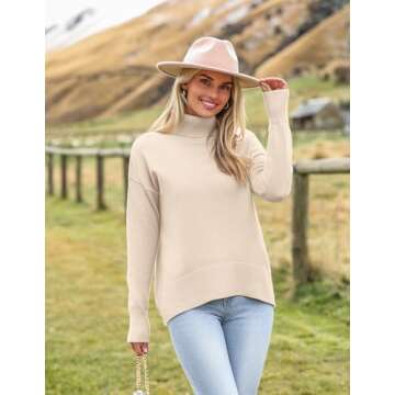Zeagoo Women's Turtleneck Sweater 2024 Fall Winter Chunky Knitted Pullover High Low Hem Trendy Basic...