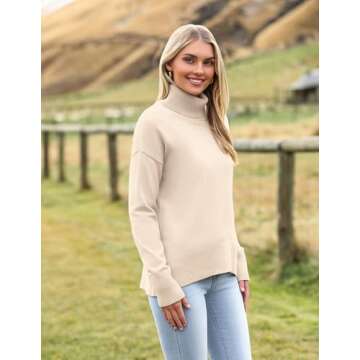 Zeagoo Women's Turtleneck Sweater 2024 Fall Winter Chunky Knitted Pullover High Low Hem Trendy Basic Jumper Top Beige
