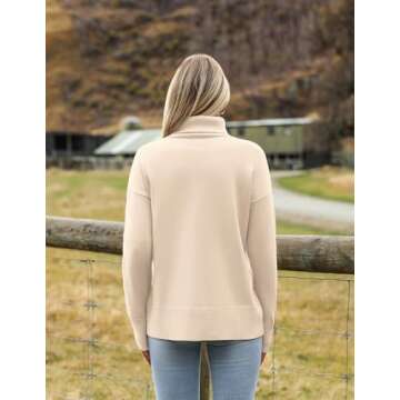 Zeagoo Women's Turtleneck Sweater 2024 Fall Winter Chunky Knitted Pullover High Low Hem Trendy Basic Jumper Top Beige