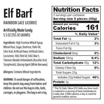 Elf Barf Rainbow Lace Licorice Funny Unique Christmas Stocking Stuffer Gag Birthday Girl, Boy and Teens Candy Gift (5.5 Ounces)