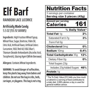 Elf Barf Rainbow Lace Licorice Funny Unique Christmas Stocking Stuffer Gag Birthday Girl, Boy and Teens Candy Gift (5.5 Ounces)