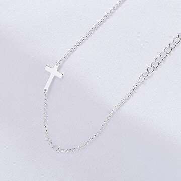 Tewiky Silver Cross Bracelet for Women Dainty Tiny Charms Sideways Delicate Cross Jewelry Cute Confirmation Gifts for Women