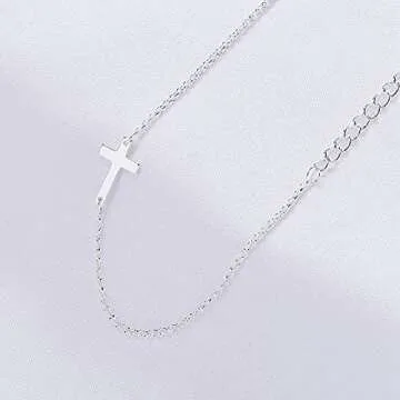Tewiky Silver Cross Bracelet for Women Dainty Tiny Charms Sideways Delicate Cross Jewelry Cute Confirmation Gifts for Women