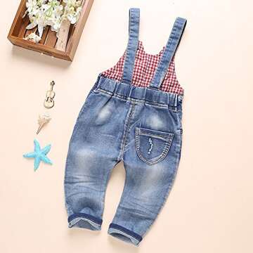 KIDSCOOL SPACE Baby and Little Boys/girls Plaid Lining Denim Overalls,Blue 6-12 Months