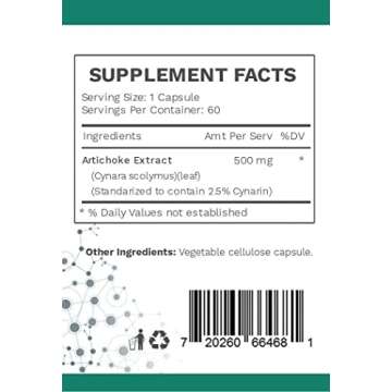 Artichoke Extract Capsules from Artichoke Leaf with Over 7mg of Cynarin A Great Source for Glucuronic Acid Content to Support Optimal Digestive Health and Estrogen Metabolism - Package May Vary