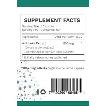 Artichoke Extract Capsules from Artichoke Leaf with Over 7mg of Cynarin A Great Source for Glucuronic Acid Content to Support Optimal Digestive Health and Estrogen Metabolism - Package May Vary