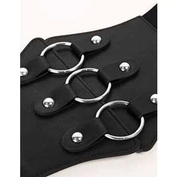GRACE KARIN Women’s Elastic Costume Waist Belt O-Ring Front Gothic Punk Corset Belt for Women(Black Goth Style,M)