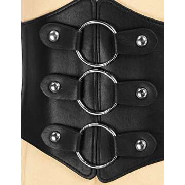 GRACE KARIN Women’s Elastic Costume Waist Belt O-Ring Front Gothic Punk Corset Belt for Women(Black Goth Style,M)