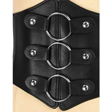 GRACE KARIN Women’s Elastic Costume Waist Belt O-Ring Front Gothic Punk Corset Belt for Women(Black Goth Style,M)