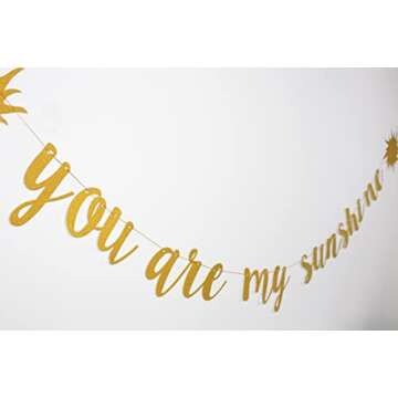 You are My Sunshine Banner Gold Glitter, Sunshine Baby Shower Banner Decorations, You are My Sunshine Banner for Kids Boys Girls Birthday Party Decorations Supplies