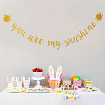 You are My Sunshine Banner Gold Glitter, Sunshine Baby Shower Banner Decorations, You are My Sunshine Banner for Kids Boys Girls Birthday Party Decorations Supplies