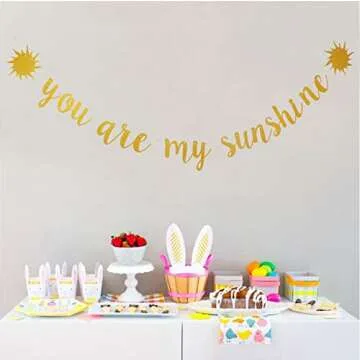 You are My Sunshine Banner Gold Glitter, Sunshine Baby Shower Banner Decorations, You are My Sunshine Banner for Kids Boys Girls Birthday Party Decorations Supplies