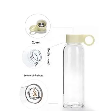 DOUYING Pyrex Glass Bottle with Silicone Sleeve 12 OZ & Stainless Steel Lid, Modern Drinking Reusable Travel Bottles, Juicing Containers, Leak-Proof Water/Beverage Bottles (Off White)