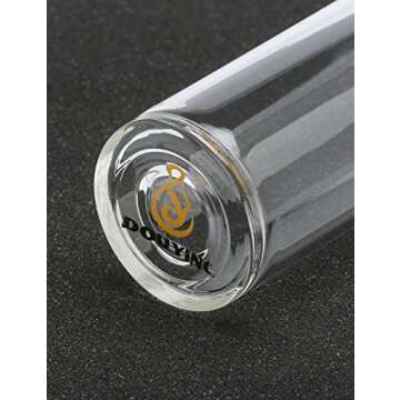 DOUYING Pyrex Glass Bottle with Silicone Sleeve 12 OZ & Stainless Steel Lid, Modern Drinking Reusable Travel Bottles, Juicing Containers, Leak-Proof Water/Beverage Bottles (Off White)