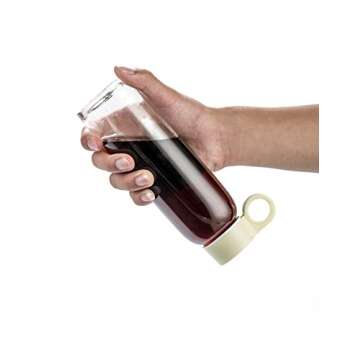 DOUYING Pyrex Glass Bottle with Silicone Sleeve 12 OZ & Stainless Steel Lid, Modern Drinking Reusable Travel Bottles, Juicing Containers, Leak-Proof Water/Beverage Bottles (Off White)