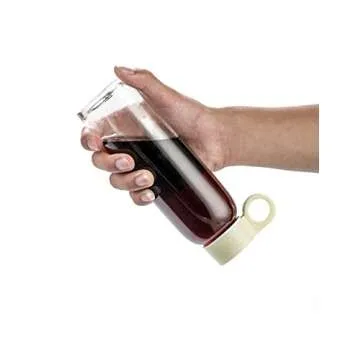 DOUYING Pyrex Glass Bottle with Silicone Sleeve 12 OZ & Stainless Steel Lid, Modern Drinking Reusable Travel Bottles, Juicing Containers, Leak-Proof Water/Beverage Bottles (Off White)