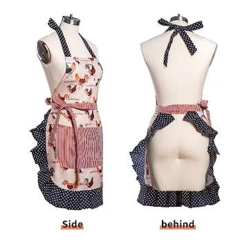Alex Virtue Lovely Flower Pattern Retro Aprons With Large Pockets for Women Girls Cooking Kitchen Ba...
