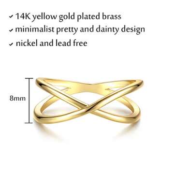 Valloey Rover Womens 14k Gold Starking Rings,Double X Criss Cross Open Bar Double Bar Parallel Cuff ...