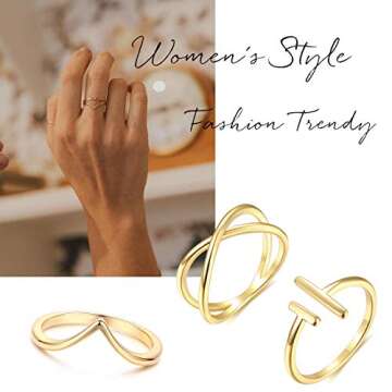 Valloey Rover Womens 14k Gold Starking Rings,Double X Criss Cross Open Bar Double Bar Parallel Cuff Half Circle Infinity Adjustable Ring Engagement Wedding Lady Band