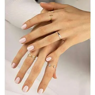 Valloey Rover Womens 14k Gold Starking Rings,Double X Criss Cross Open Bar Double Bar Parallel Cuff Half Circle Infinity Adjustable Ring Engagement Wedding Lady Band