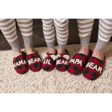 Dearfoams Women's Gifts for Mom Cute Cozy Mothers Day Mama Bear Slipper, Buffalo Plaid, 5-6
