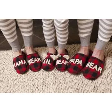 Dearfoams Women's Gifts for Mom Cute Cozy Mothers Day Mama Bear Slipper, Buffalo Plaid, 5-6