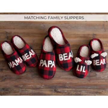 Dearfoams Women's Gifts for Mom Cute Cozy Mothers Day Mama Bear Slipper, Buffalo Plaid, 5-6