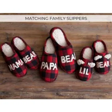Dearfoams Women's Gifts for Mom Cute Cozy Mothers Day Mama Bear Slipper, Buffalo Plaid, 5-6