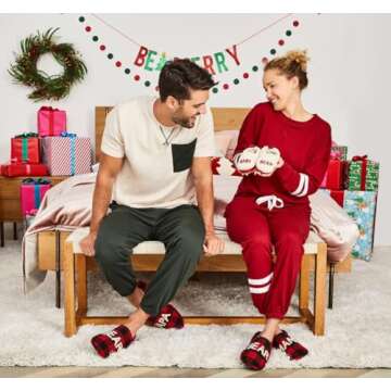 Dearfoams Women's Gifts for Mom Cute Cozy Mothers Day Mama Bear Slipper, Buffalo Plaid, 5-6