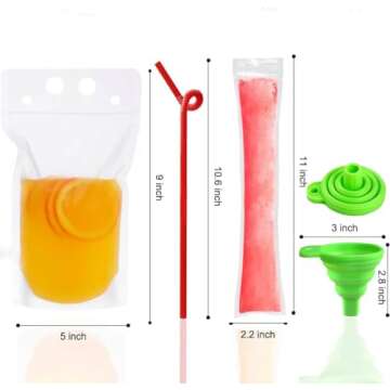 50Pcs double zip pouches drink Bags with 20 Straws,&30 Popsicle Bags Heavy-duty Handheld Foldable Ice Beverage Bags for Smoothies, Cold & Hot Drinks