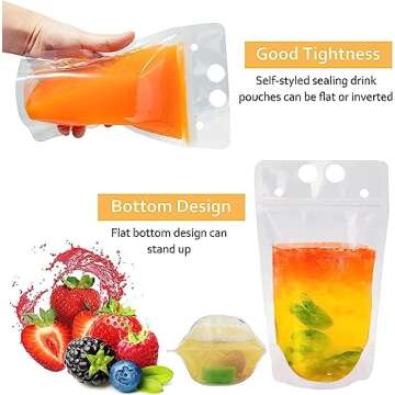 50Pcs double zip pouches drink Bags with 20 Straws,&30 Popsicle Bags Heavy-duty Handheld Foldable Ice Beverage Bags for Smoothies, Cold & Hot Drinks