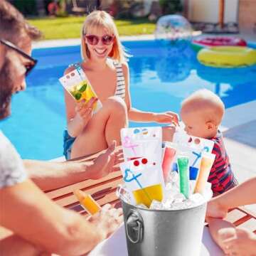 50Pcs double zip pouches drink Bags with 20 Straws,&30 Popsicle Bags Heavy-duty Handheld Foldable Ice Beverage Bags for Smoothies, Cold & Hot Drinks