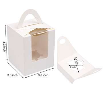 60 PCS Single Cupcake Boxes Individual Cupcake Containers with Handle and Inserts(White)
