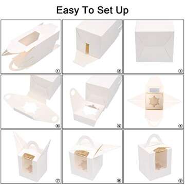 60 PCS Single Cupcake Boxes Individual Cupcake Containers with Handle and Inserts(White)