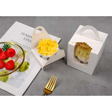 60 PCS Single Cupcake Boxes Individual Cupcake Containers with Handle and Inserts(White)