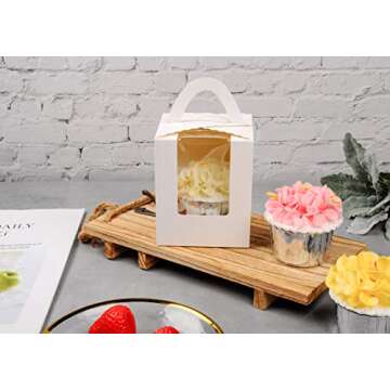 60 PCS Single Cupcake Boxes Individual Cupcake Containers with Handle and Inserts(White)