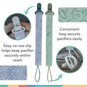 Nuby Pacifinder Baby Pacifier Clip 2-Pack Blue Dots Green Dino