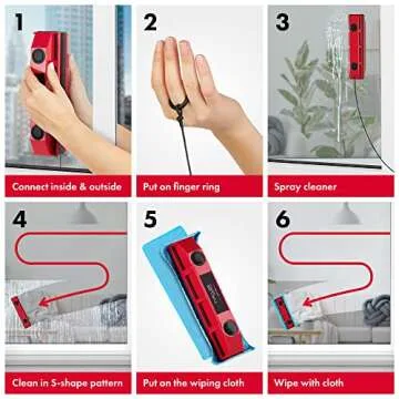 Tyroler Magnetic Window Cleaner | for Single-Glazed Windows 0.1"-0.3" ONLY | The Glider S-1 Glass Cleaner | 3M Anti-Fall Rope | Double-Sided Cleaning