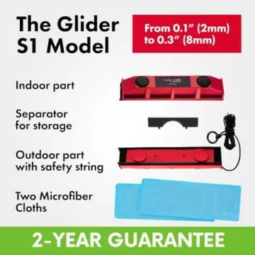 Tyroler Magnetic Window Cleaner | for Single-Glazed Windows 0.1"-0.3" ONLY | The Glider S-1 Glass Cleaner | 3M Anti-Fall Rope | Double-Sided Cleaning