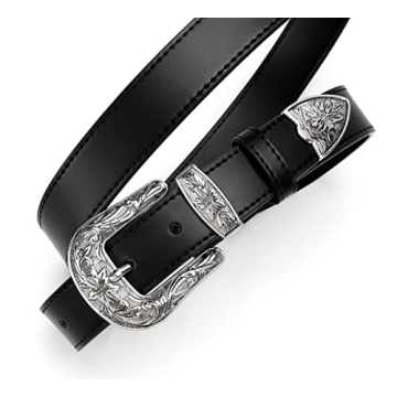 Black Belt Women - 1.1" CR Western Belts For Woman Leather Belts Cowboy Belt - Country Belts For Women with Vintage Buckle for Jeans