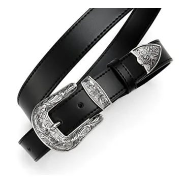 Black Belt Women - 1.1" CR Western Belts For Woman Leather Belts Cowboy Belt - Country Belts For Women with Vintage Buckle for Jeans